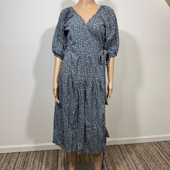 Old Navy Waist-Defined Floral Tie-Belt Midi Wrap Dress Women’s M Prairie Boho - Picture 3 of 9